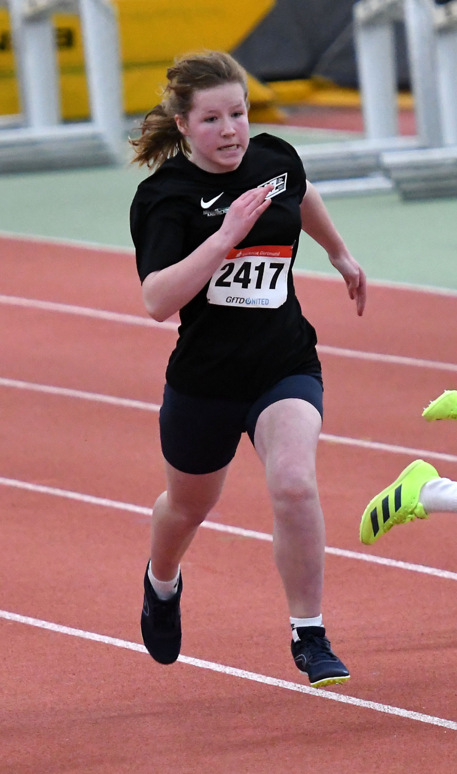 Hannah Eppe (W12) beim 60-Meter-Sprint. Foto: Bottin